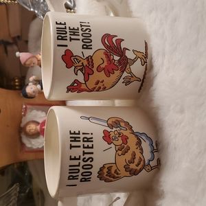 Mom Dad Mugs Set of 2 Rooster Chicken Vintage